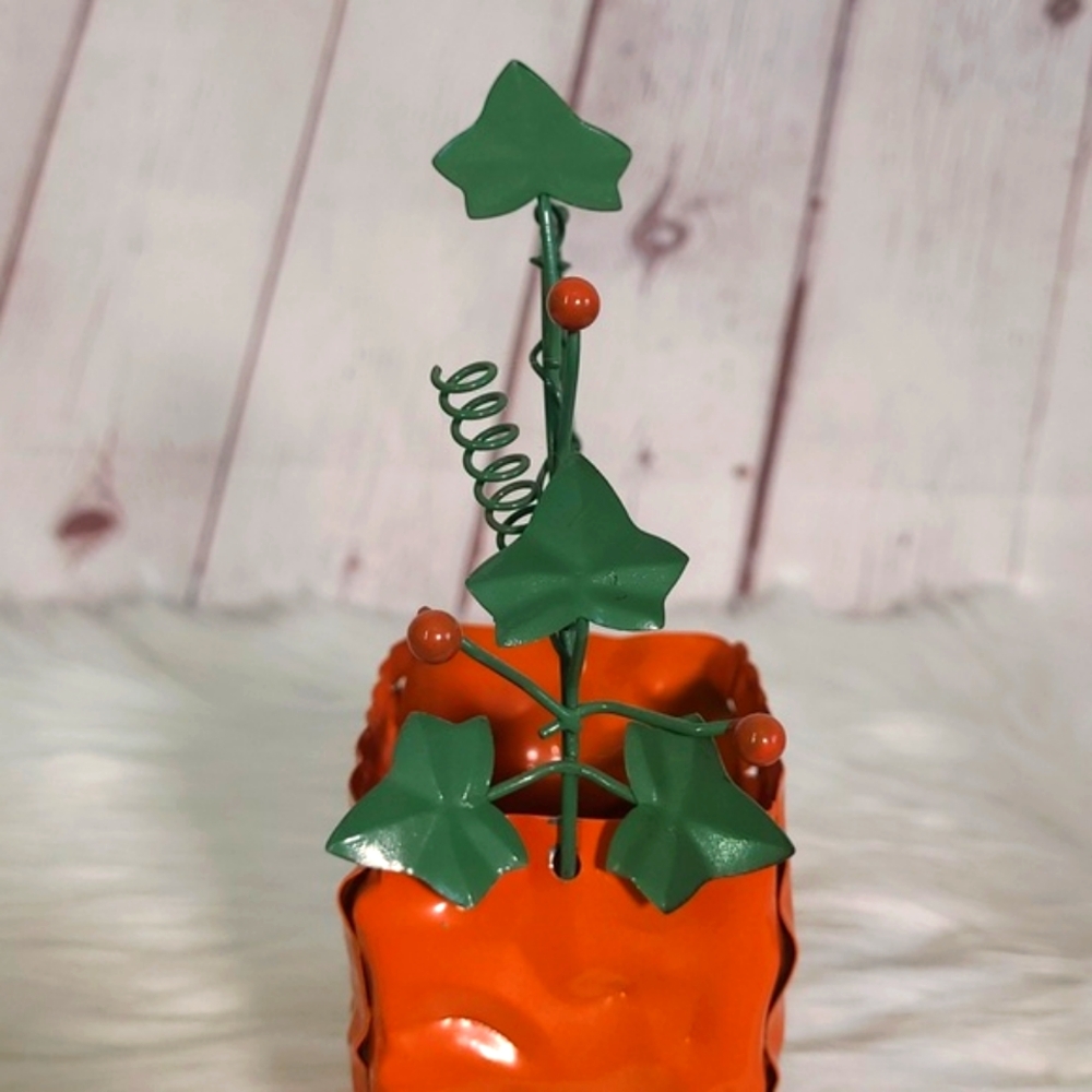Vintage 90s Halloween Metal Pumpkin Jack-o-lantern Bag Tealight Candle Holder - Picture 5 of 16